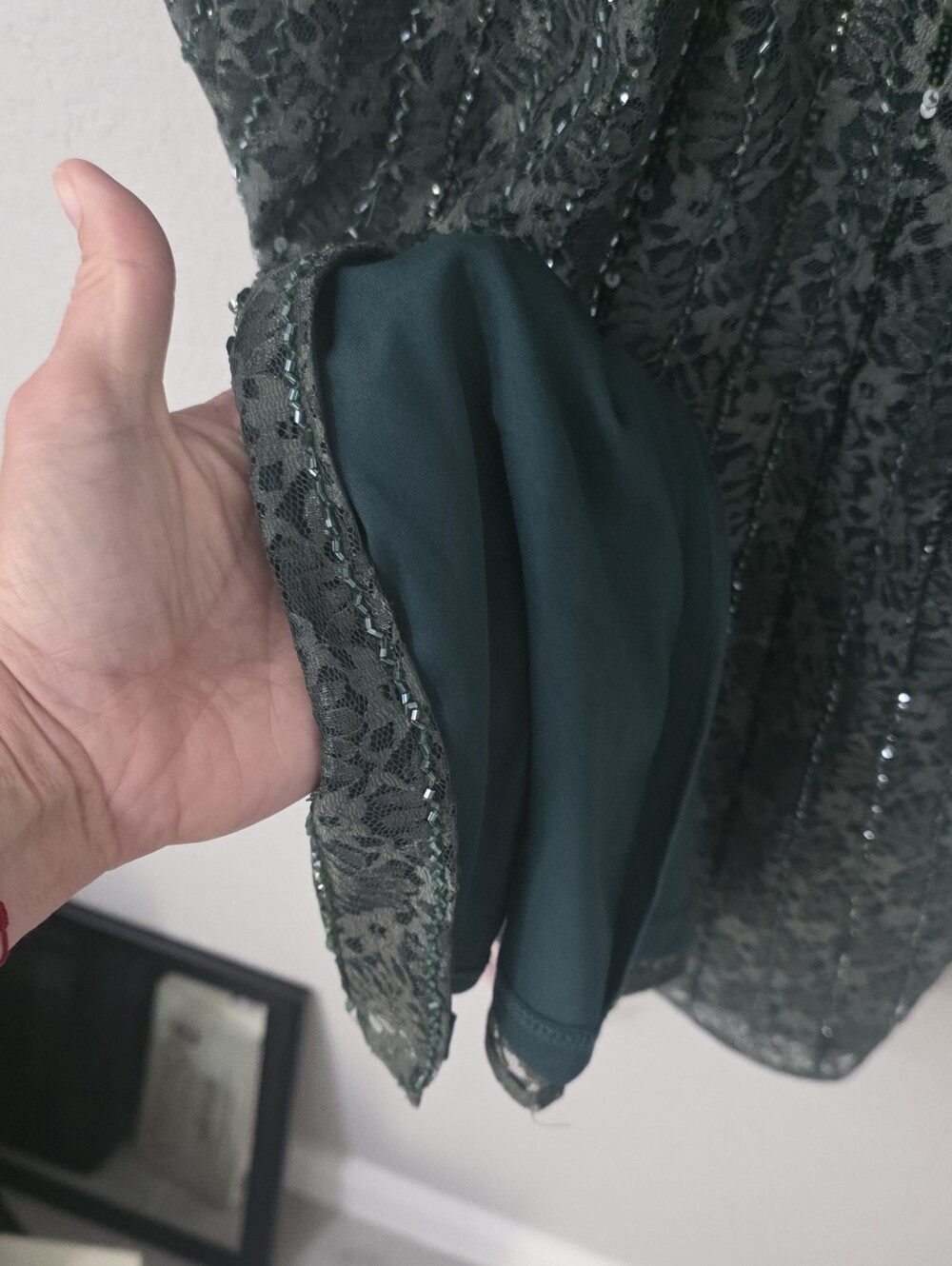 Mac Duggal Beaded Lace Long Sleeve Green Cocktail Dress Size 10 - Picture 7 of 9